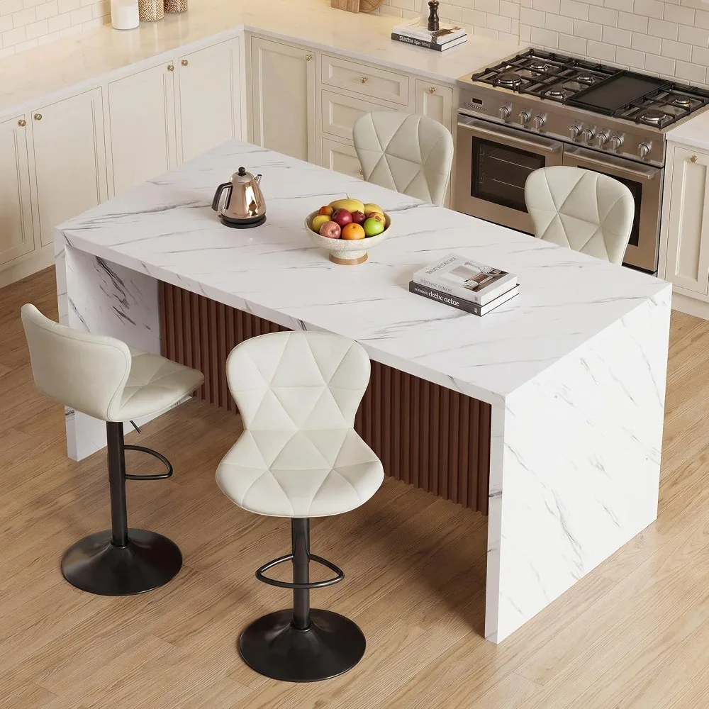 67 Inch Kitchen Island Table (White, Table & 4 Bar Stools)