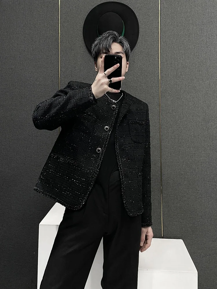 

Fall Winter Men's ort Jaet Korean Sle Loose Fit Tweed irt Sle Outerwear Youth Casual Faion round Ne Single Button