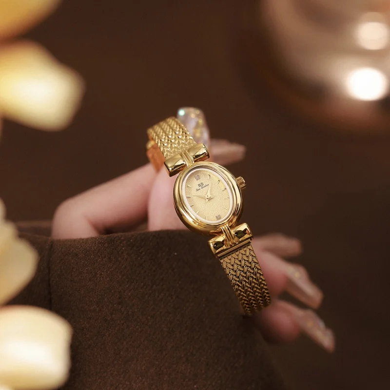 BS 1837 Fashion Women's Quartz Watch Luxury Gold Small Dial Girls Wristwatch Simple Design Elegant Retro Casual Ladies Watches