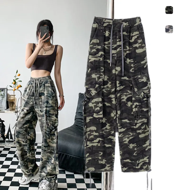 

American Sle Vintage Street Loose Slimming Dstring Waist Cargo Pants Casual Long Trousers with Multiple kets
