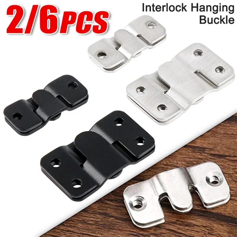 2/6pcs Stainless Steel Interlock Hanging Buckle Picture Frame Hook Furniture Bracket Hanger Photo Framer Wall Painting Connector