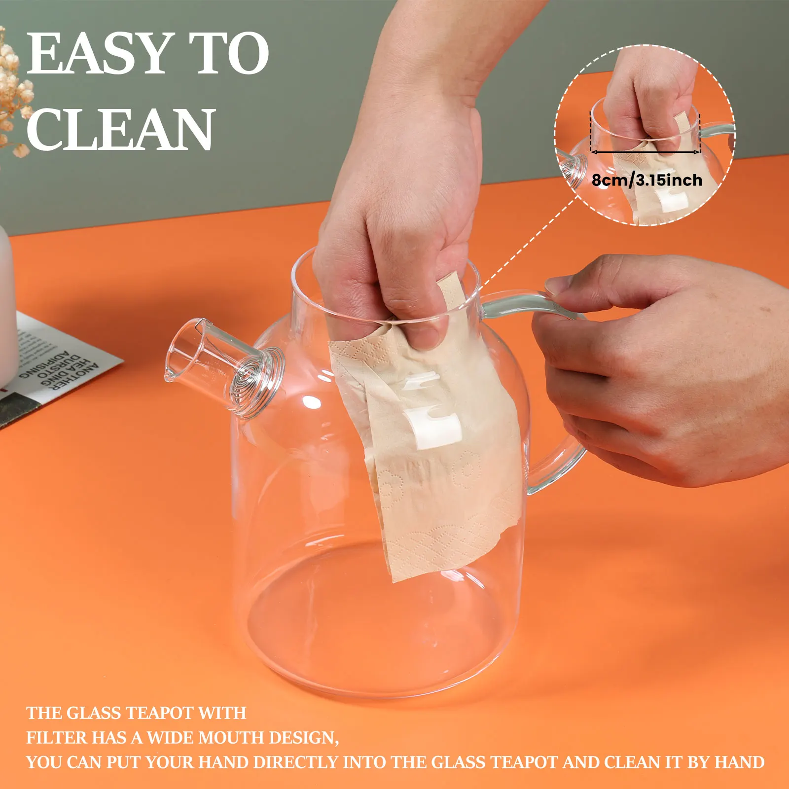 1.8L Glass Pitcher with Lid Large Capacity Clear Glass Water Pitcher Heat Resistant Explosion-Proof for Hot Cold Tea Juice