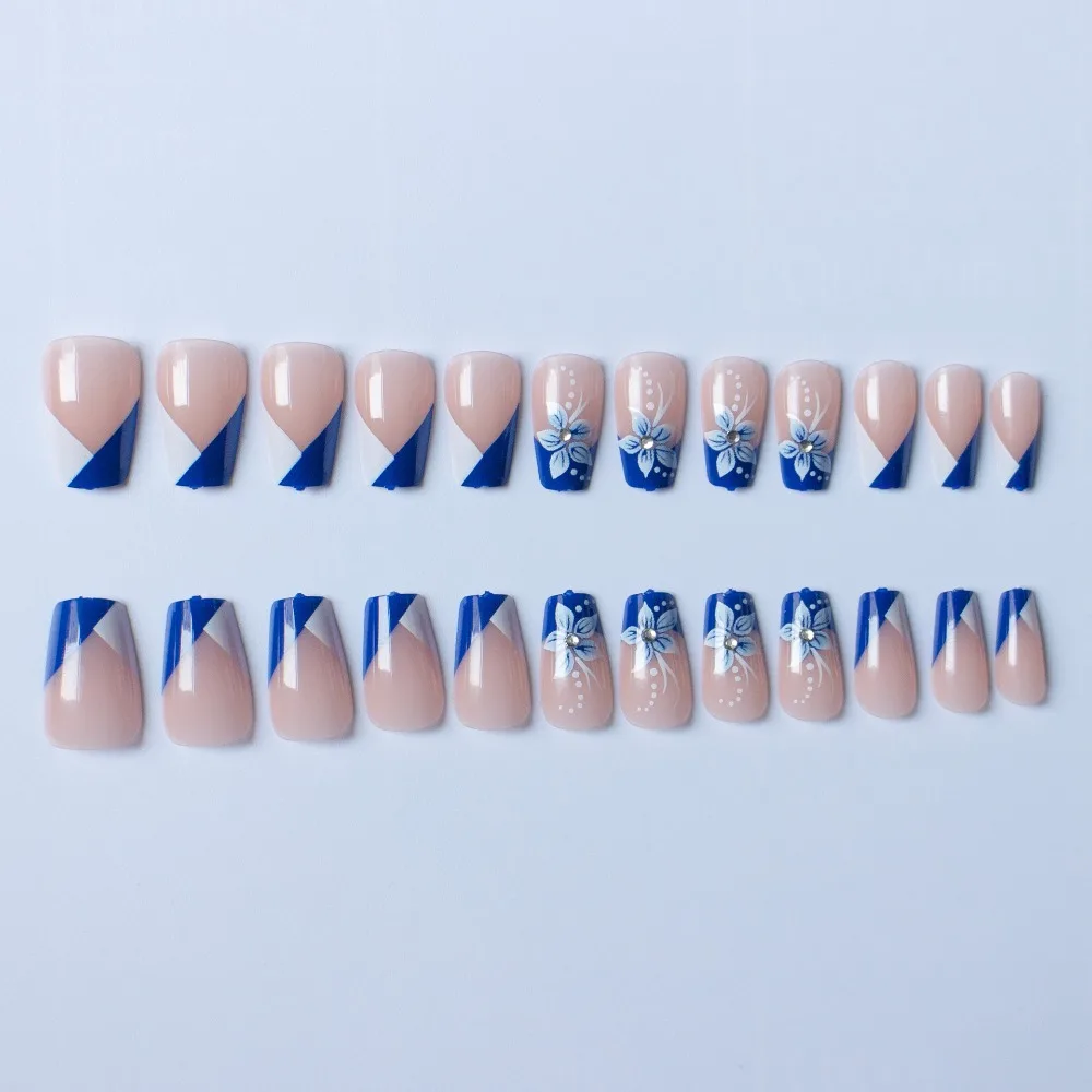 Destacável curto em forma de t unhas falsas francesas wearable manicure capa completa unhas falsas cabeça quadrada bailarina unhas falsas menina