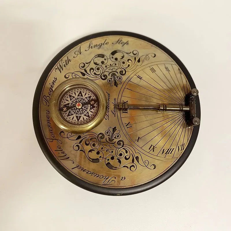 Indian Vintage Brass Nautical Compass Sundial Ornament Retro Craft Decor Home Desktop Decoration Collectible Handicraft Gift