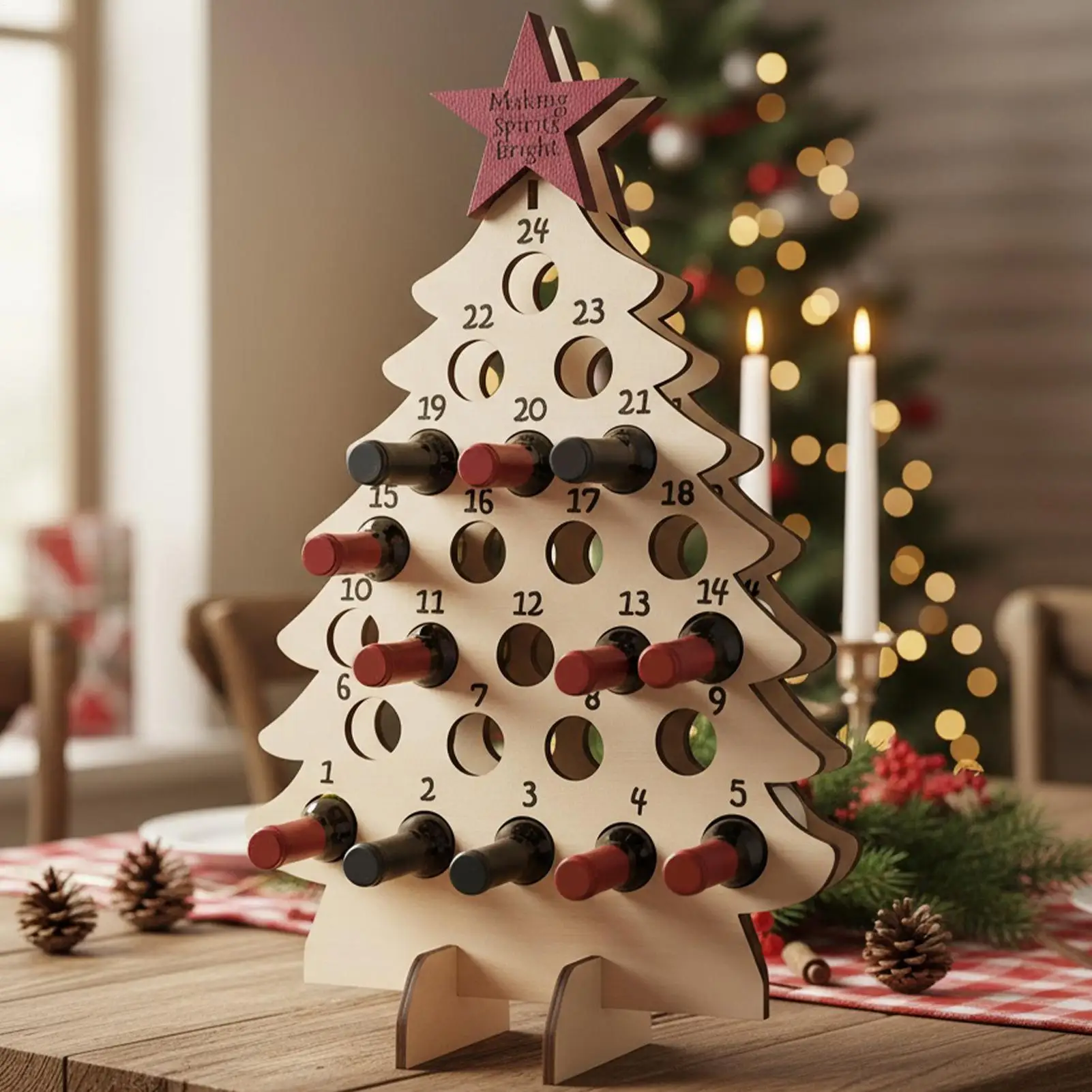 Wine Rack Christmas Tree-Shaped Calendar Countdown Wine Bottle Rack for Holiday Seasonal Halloween Thanksgiving Easter Kids