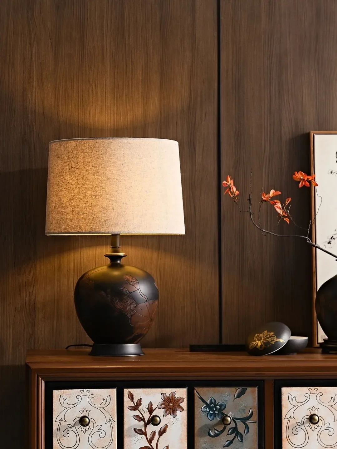 Chinese Retro Simple Interior Decoration Bedside Lamp Dining-Table Desk Custom Ceramic Desk Lamp