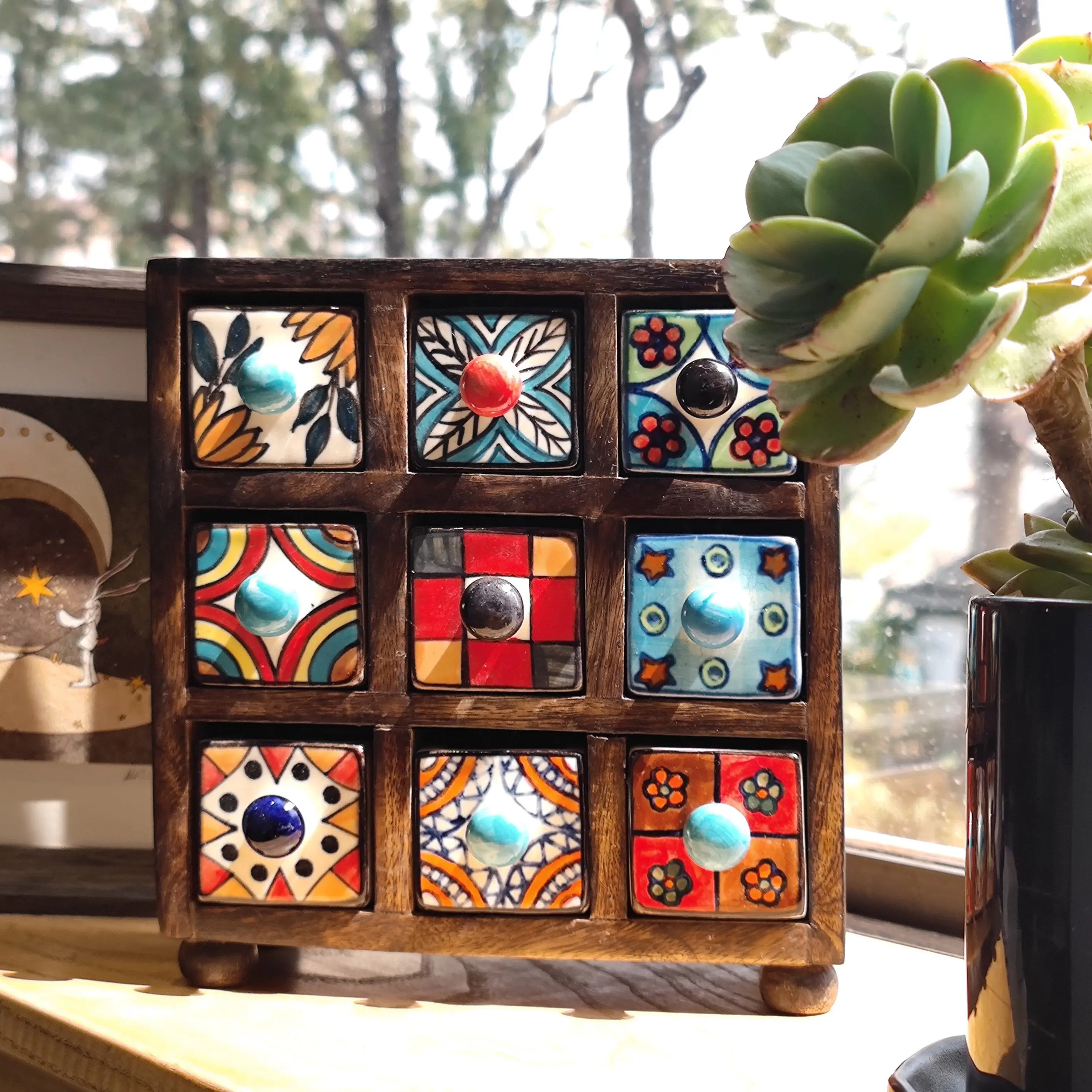 Indian Hand-painted Ceramic Wood Jewelry Box Birthday Wedding Gift