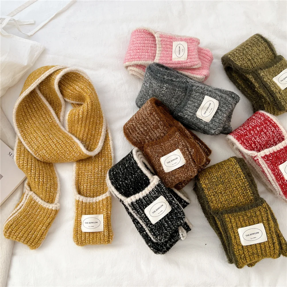 

Narrow Pocket Long Women's Knitted Scarf for Autumn and Winter, Versatile, Warm, Thickened Winter Neck Warmer for Couples