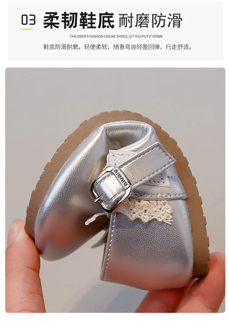 Mädchen Frühling Herbst Schleife Weiche Sohle PU-Lederschuhe Kinder Rutschfeste Spitzenbesatz Loafer Atmungsaktive Mary Jane Schuhe Kinder Freizeitschuhe – Detail 4