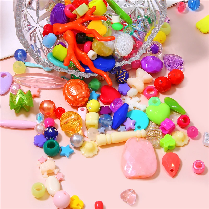 Random Mixed Plastic Acrylic Loose Spacer Beads Set Charms for DIY Bracelet Necklace Jewelry Kit Craft Making 80-150pcs Bracelet