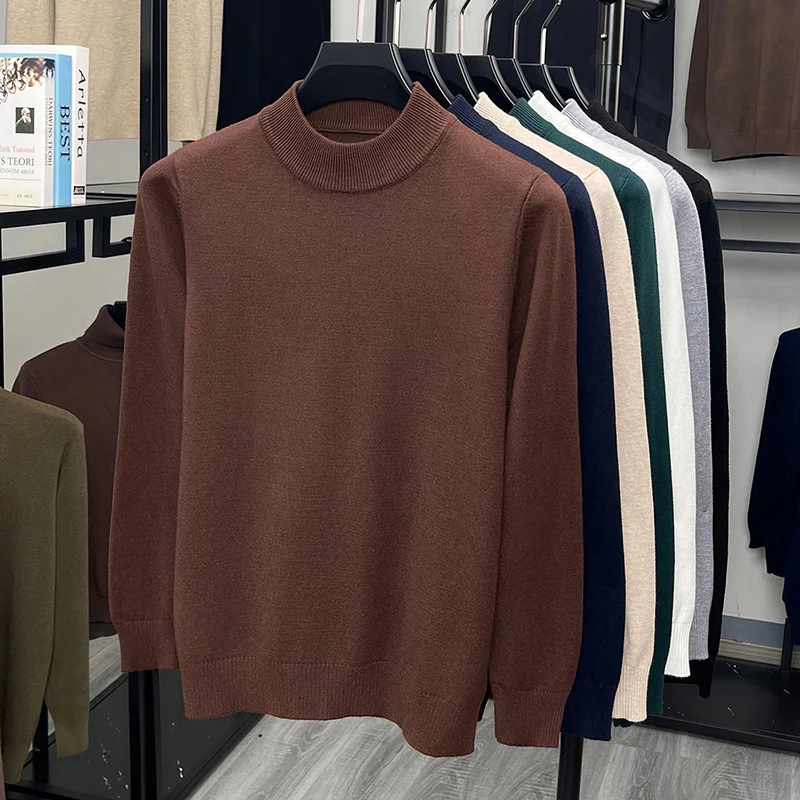 Maglione lavorato a maglia a maniche lunghe da uomo 2025 Autunno New Business e Leisure Maglione base primaverile e autunnale a collo alto e mezzo alto