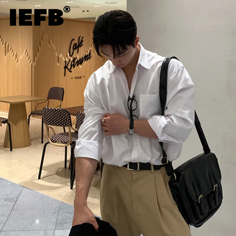 

IEFB Men's Shirts Business Casual Single Breasted Turn-down Collar Solid Color Loose Male New Clothing Autumn Simple 2024 9C6911