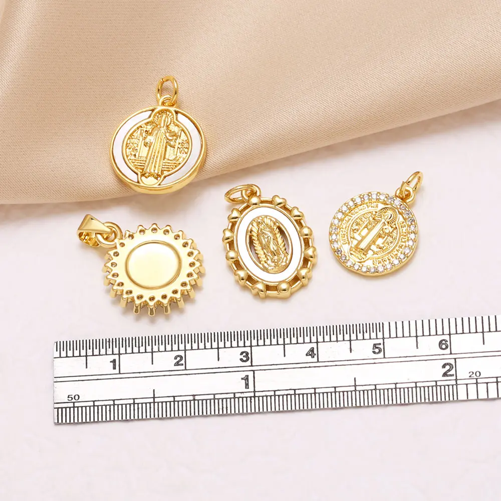 OCESRIO White Crystal Virgin Mary Pendant for Necklace Copper Gold Plated Shell San Benito DIY Jewelry Making Component pdta307