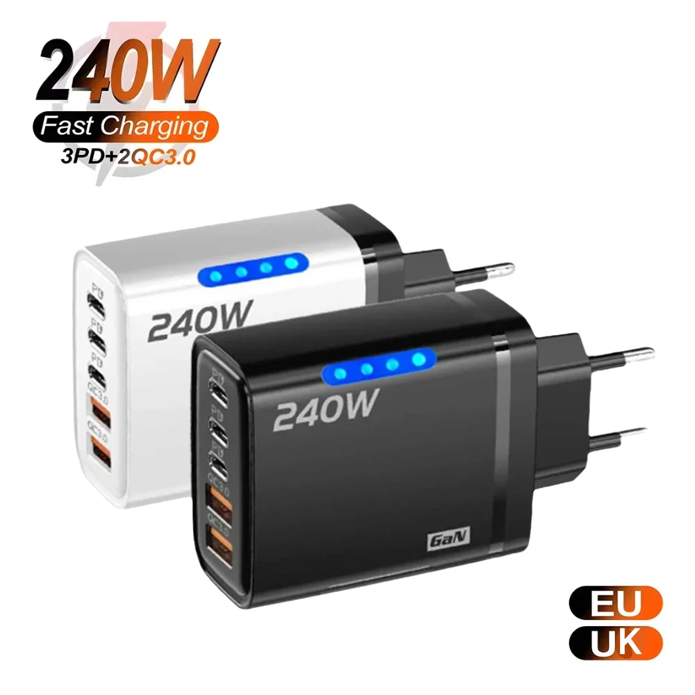 

240W PD High Speed Charging Charger USB Type C GaN Fast Charge Charger For Huawei Xiaomi 17 15 14 iPhone Oppo Vivo Phone Adapter