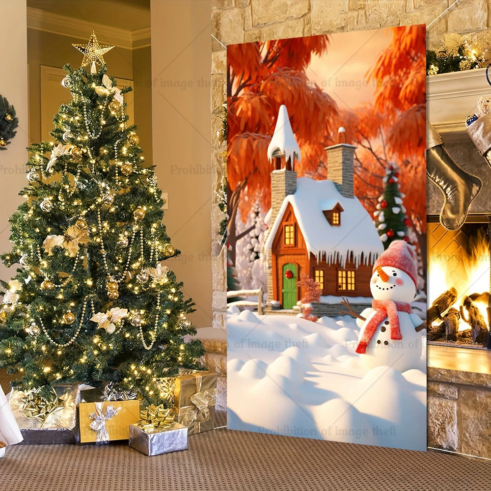 الشتاء ثلج موضوع ندفة الثلج شجرة عيد الميلاد الدافئة ضوء زوجين سانتا السنة الجديدة غطاء الباب الديكور في الهواء الطلق خلفية شرفة #2