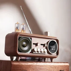 Retro Wireless Bluetooth-compatible Speaker Hands-free Call Portable Card U Disk FM Boombox Time Display Music Player with Light