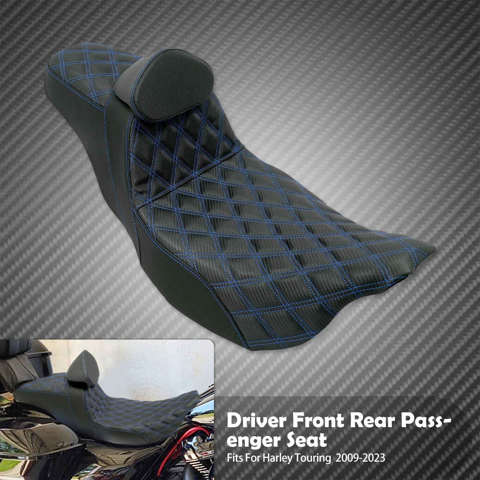Motorfiets 2-Up Seat Met Driver Rugleuning Kussens Rooster Stitch Voor Achterbank Voor Harley Touring Electra Glide FLHR 2009-23