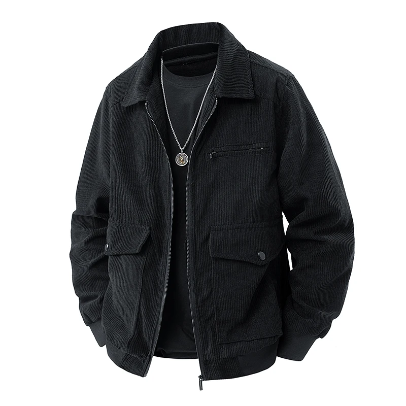 Men's Corduroy Jacket Full Zip Workwear Utility Jacket Multi Pocket Spread Collar Loose Fit Casual Long Sleeve Work Jacket