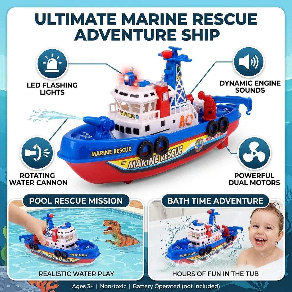 Children's Sprinkler Electric Boat Bathing Toy Rescue Model Fire Boat LED 14+Year Old Puzzle Toy with Light and Music