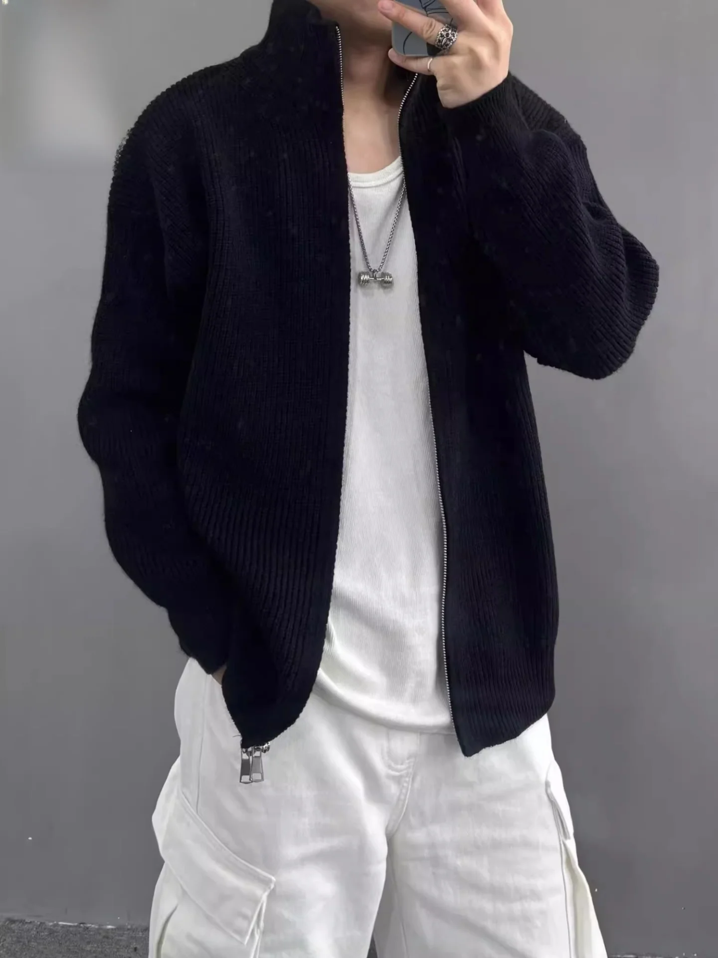 

Вязаный кардиган на молнии Cleanfit, мужской весенне-осенний кардиган с высоким воротником, джемпер с ленивым плечом, мягкий повседневный свободный крой