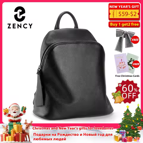 Zency 100% Genuine Leather Black Red Women Backpack Vintage Solid Large Travel Bags Schoolbag For Girls Daily Knapsack Trendy