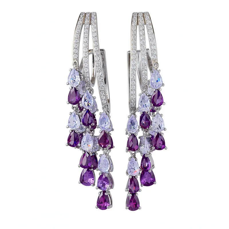 

Light Luxury Teardrop Colored Gem CZ Stud Earrings Cubic Zirconia Women Wedding Banquet Atmosphere Party Jewelry Gift