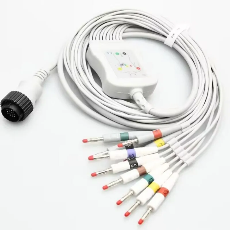 Compatible for  Kanz: 103, 106 Cardioline/Remco: Delta 1, 3, ECG EKG Cable with leadwires 10 leads Medical EKG Cable Snap end