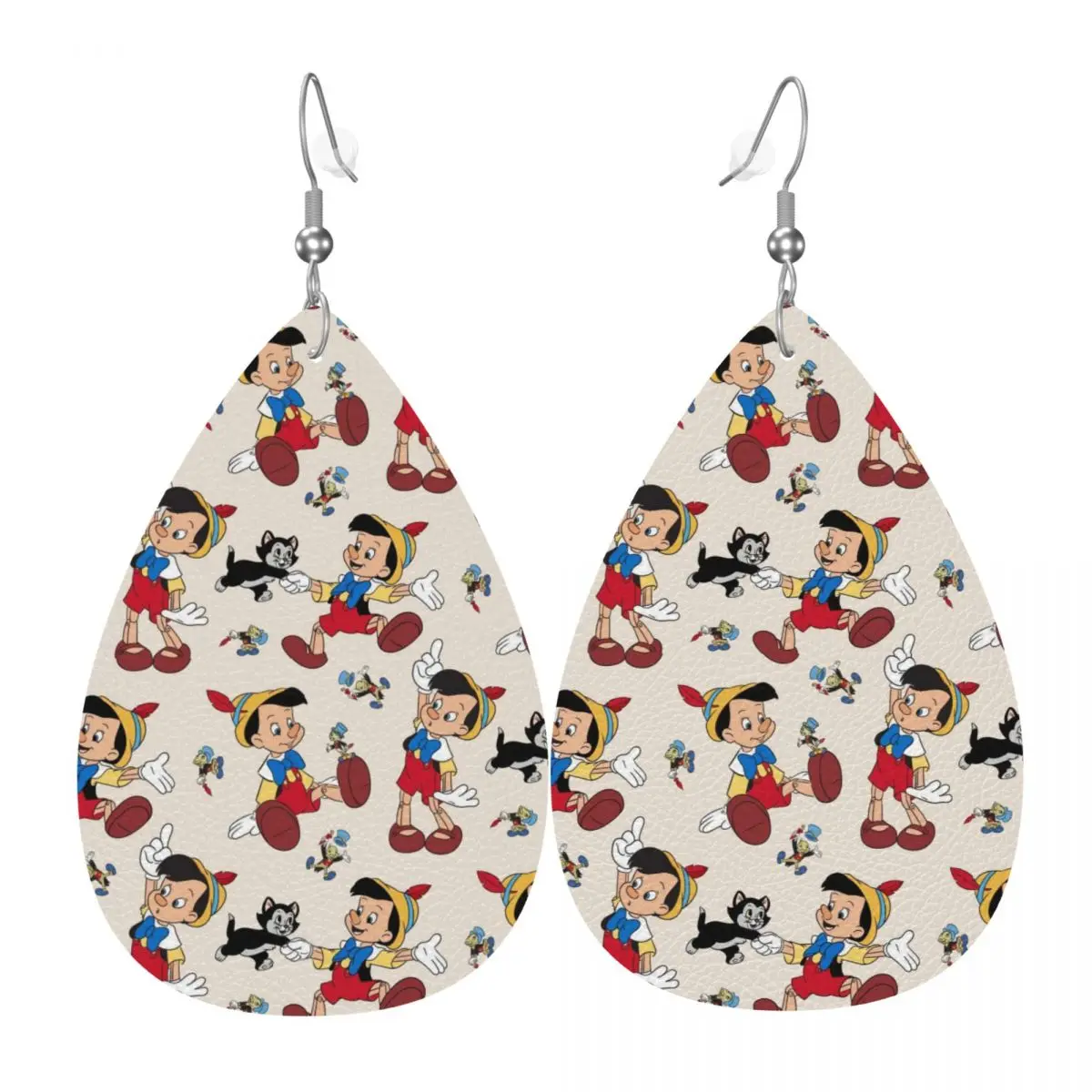 

Custom Cartoon Pinocchio Leather Teardrop Earrings Fashion For Women Jewelry Accessories For Valentine's Day