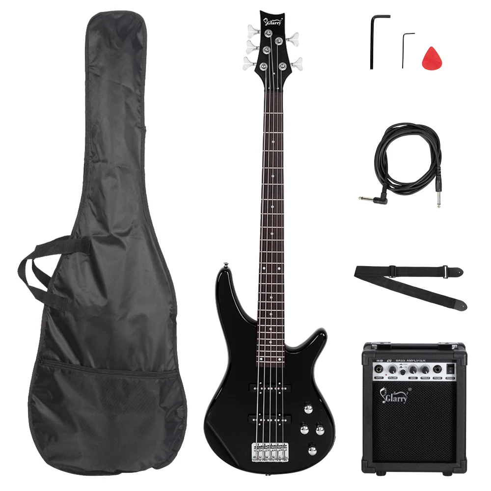 5 String Full Size Electric Bass Guitar SS Pickups and Amp Kit for The Experienced Player Black