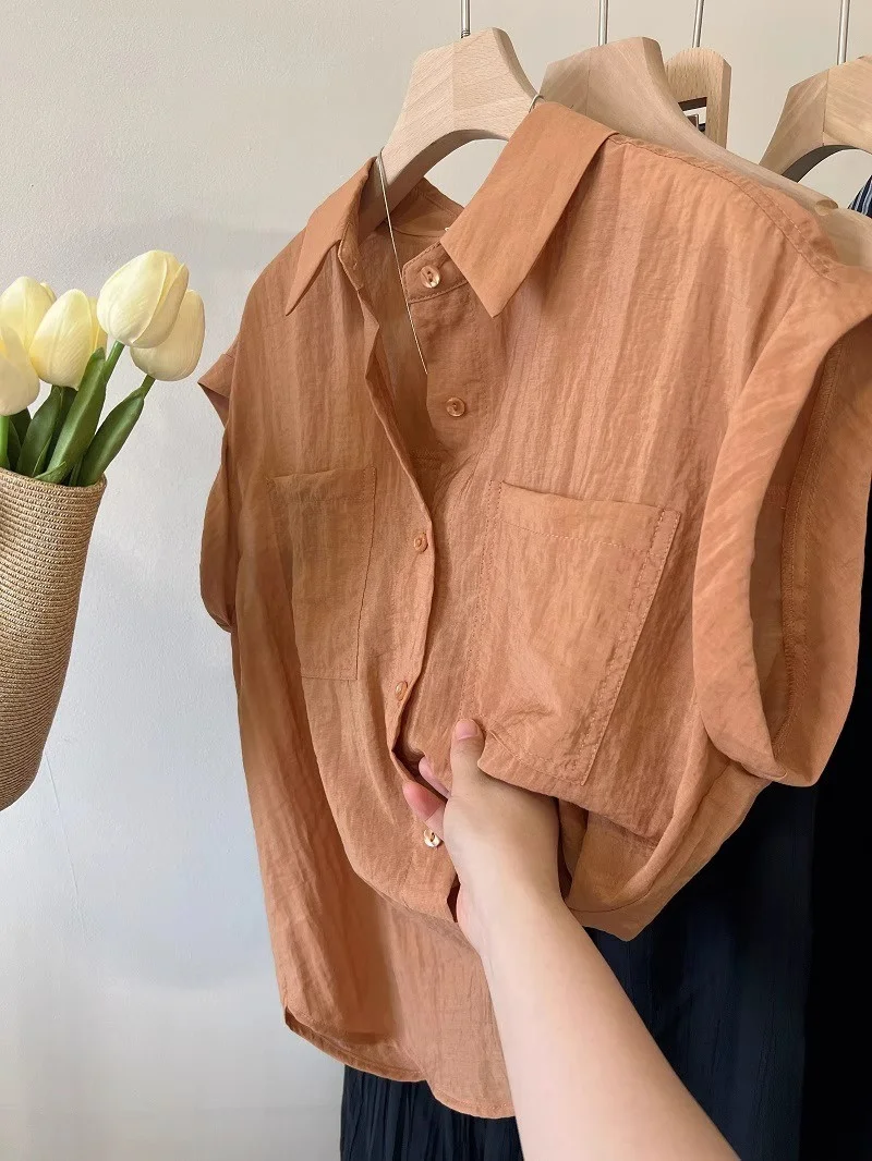 女性の夏のトップス Xiaofei スリーブシャツ コットンリネン半袖 フレンチ個性 シンプルなポロカラー