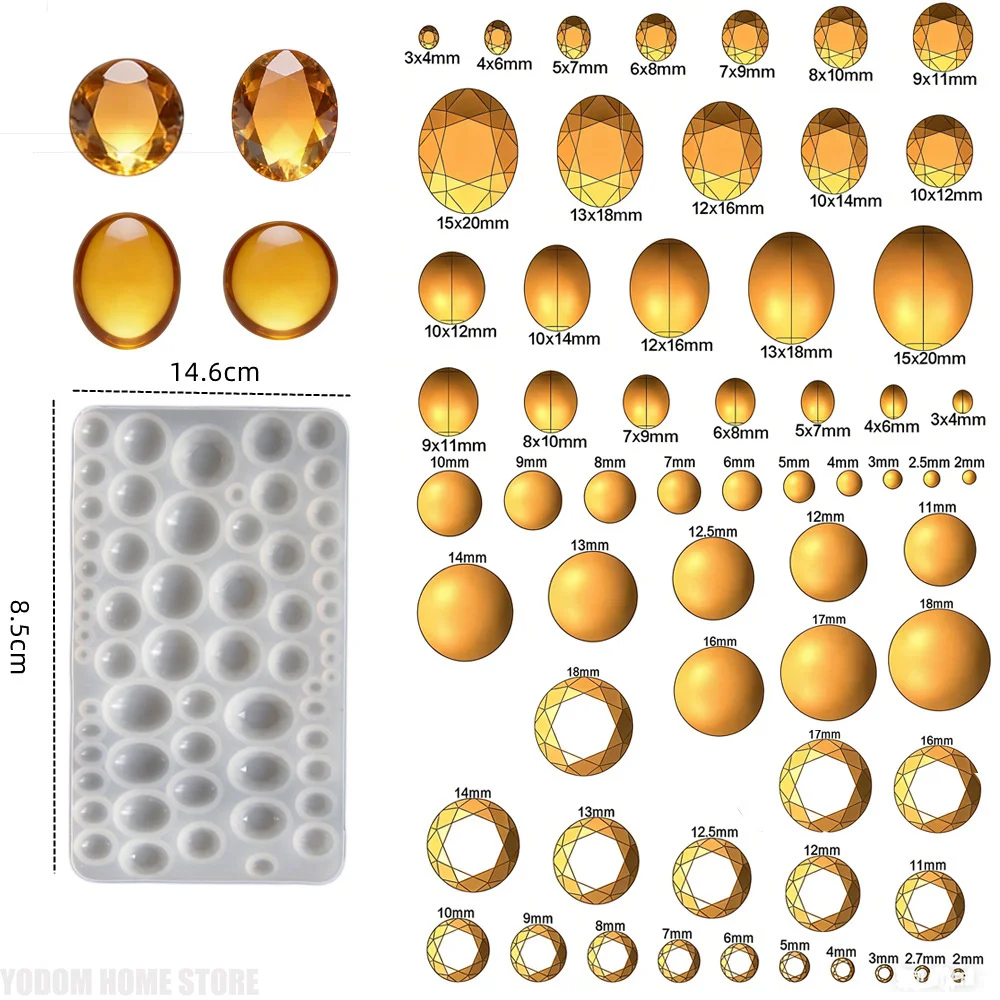 Small Round Oval Gemstone Silicone Mould Epoxy Resin Casting Mold For Rings Jewelry Handmade Ornaments
