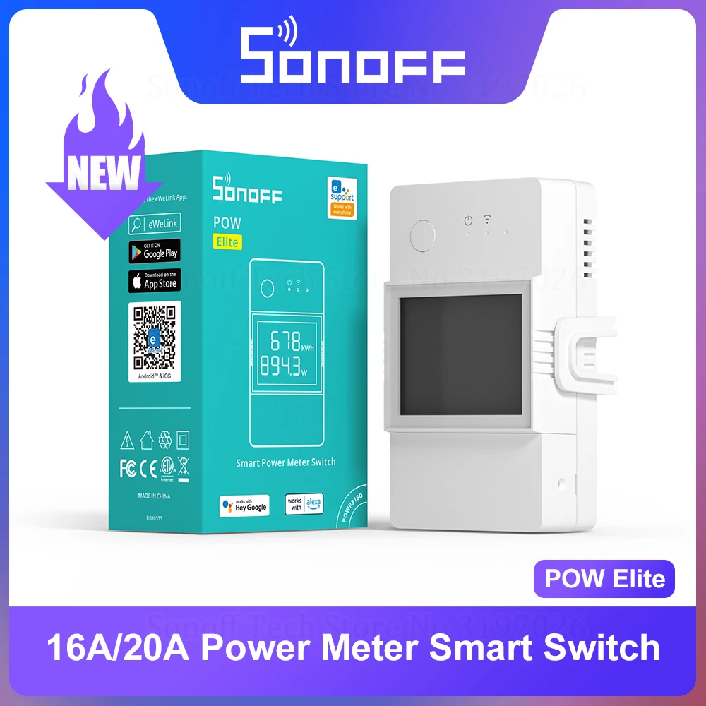 SONOFF POW Elite 16A/20A Smart Power Meter Switch LCD Screen ESP32 Chip 14s Fast Pairing Remote Control By eWeLink Google Home