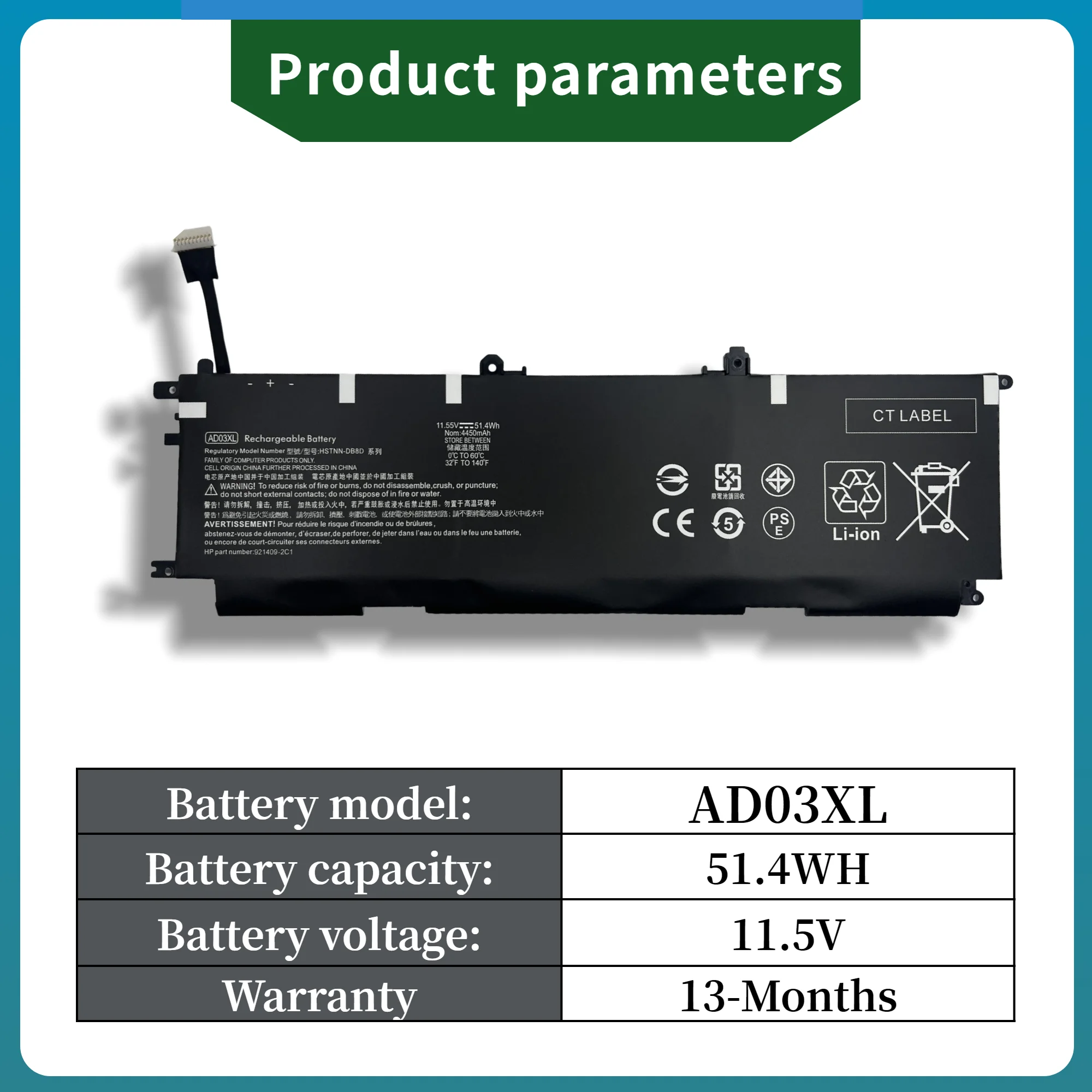 Factory Direct! AD03XL Laptop Battery For HP Envy 13-AD000 13-AD101TX AD-105TX Series HSTNN-DB8D 921439-855 921409-271 ADO3XL