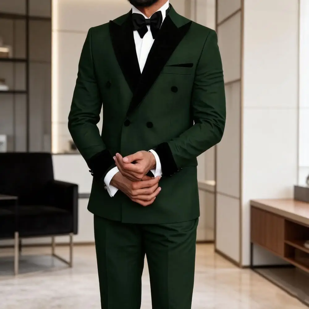 Sophisticated Black Velvet Double Breasted Suits for Men Slim Fit Wedding 2 Pieces Mix Match Separates for Banquet Party Prom