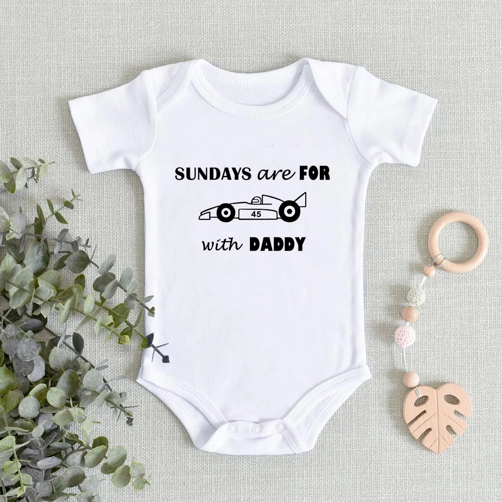 Sundays are For Racing With Daddy Baby Rompers Summer Infant Bodysuit Toddler Short Sleeve Jumpsuit Baby Boys Girls Clothes