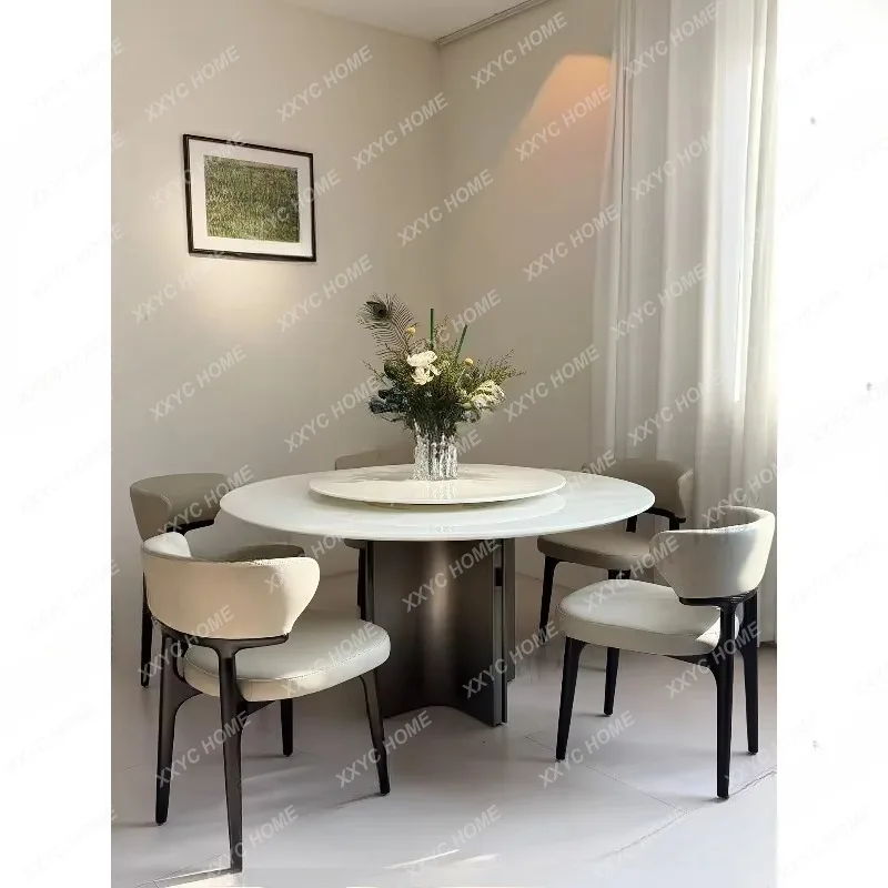 XXWhite jade luxury stone dining table natural marble round table white dining table with turntable can be customized