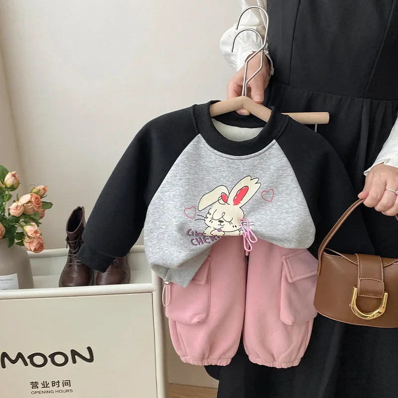 Girls Velvet Pants Autumn Styles Wearing Outside Children One Piece Velvet Casual Sweatpants Baby Thick and Warm Work Pants