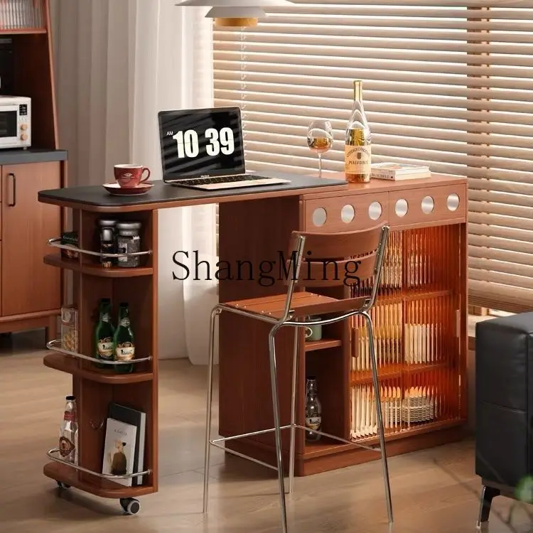 

SM household solid wood table integrated island balcony home partition living room retractable small apartment sofa side cabinet