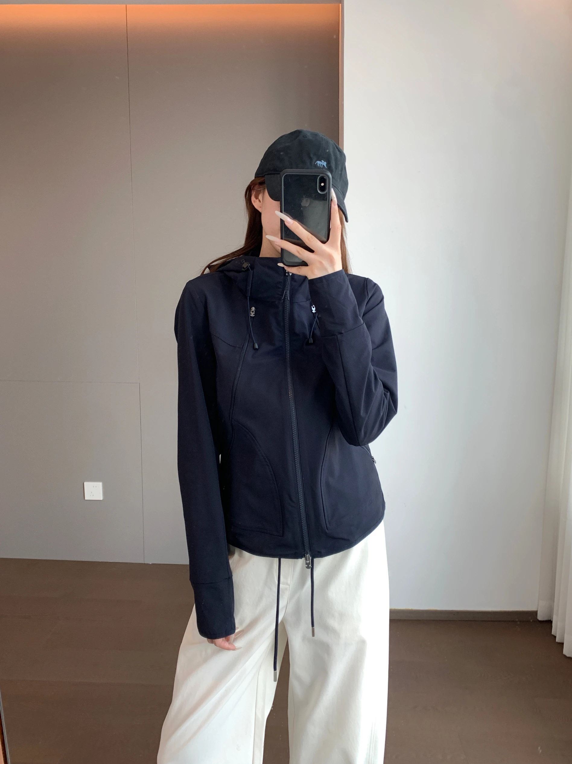 

High-End Tailored Double-Zipper Hooded Stand-Collar Jaet Outdoor Windproof Nylon Women's Loose Fit Long Sve Coat