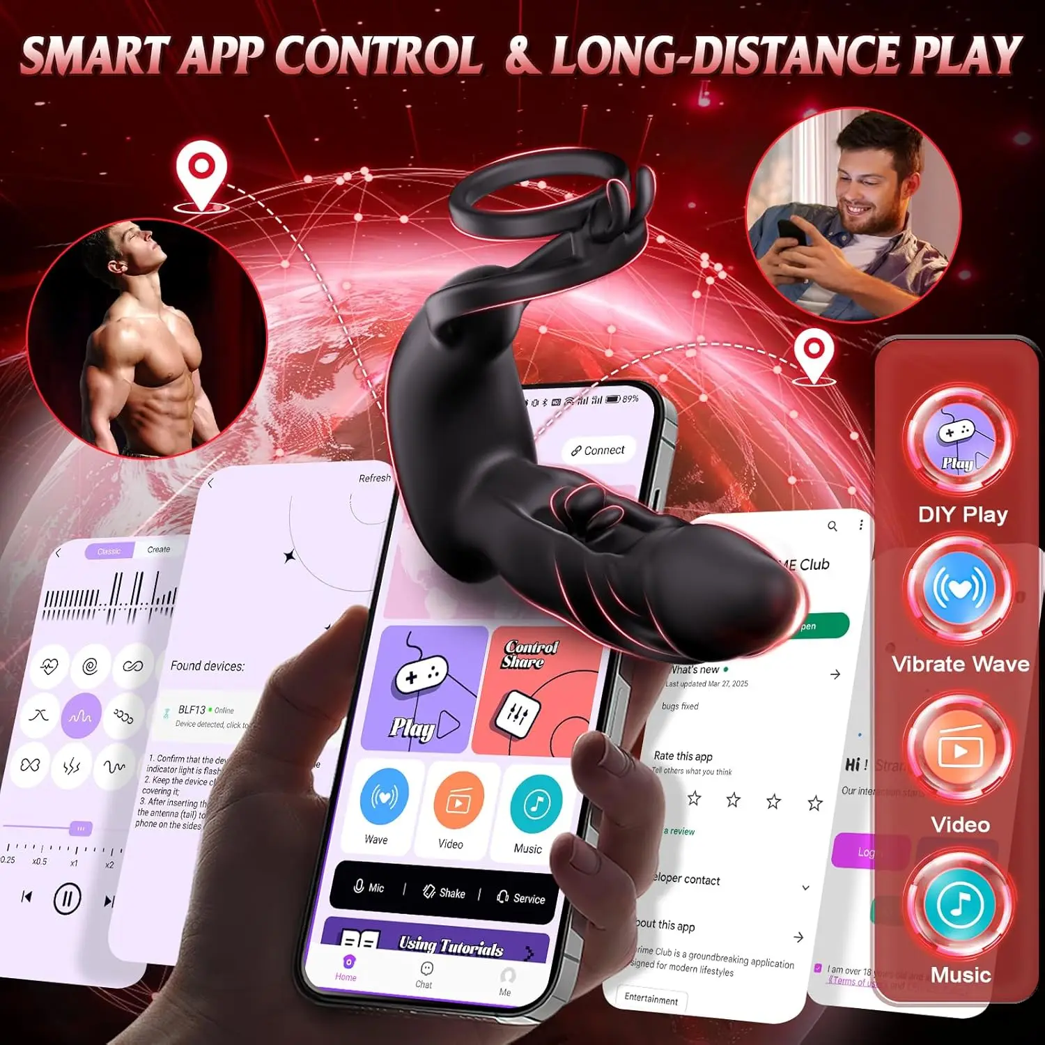 Vibromasseur de Massage de la Prostate - Sex toy pour hommes avec 10 balançoires de doigts et 10 modes de vibration, application et télécommande.