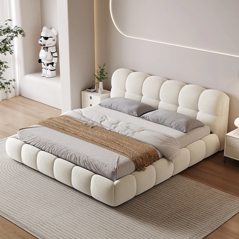 Popular Puff Bed Set Furniture Bedroom Cream White Fabric Bed Hotel Home King Bed Frame