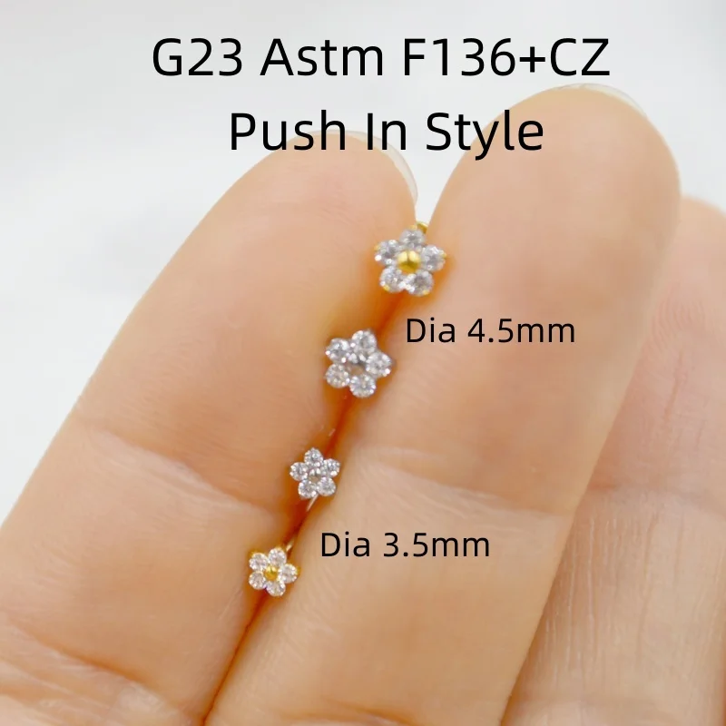 20pcs G23 Titanium Small/Big Flower Push InLip Labret Ring Bar Ear Cartilage Helix Rook Tragus Studs 16G Body Piercing Jewelry