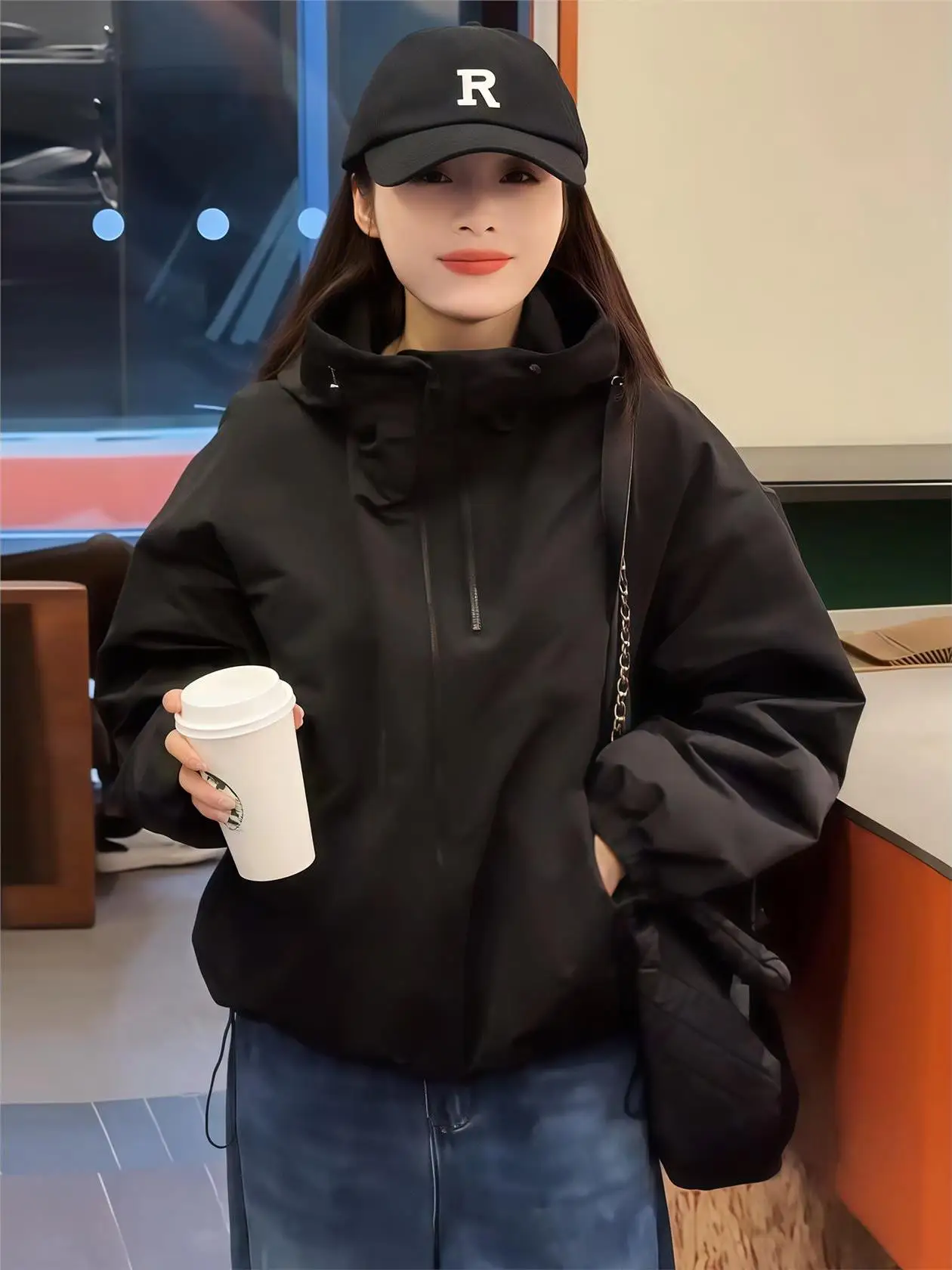 سترة كاجوال أنيقة بغطاء للرأس للنساء، موديل جديد لخريف وشتاء، زي بيسبول فضفاض يمنح مظهراً أنحف، نسخة كورية #2