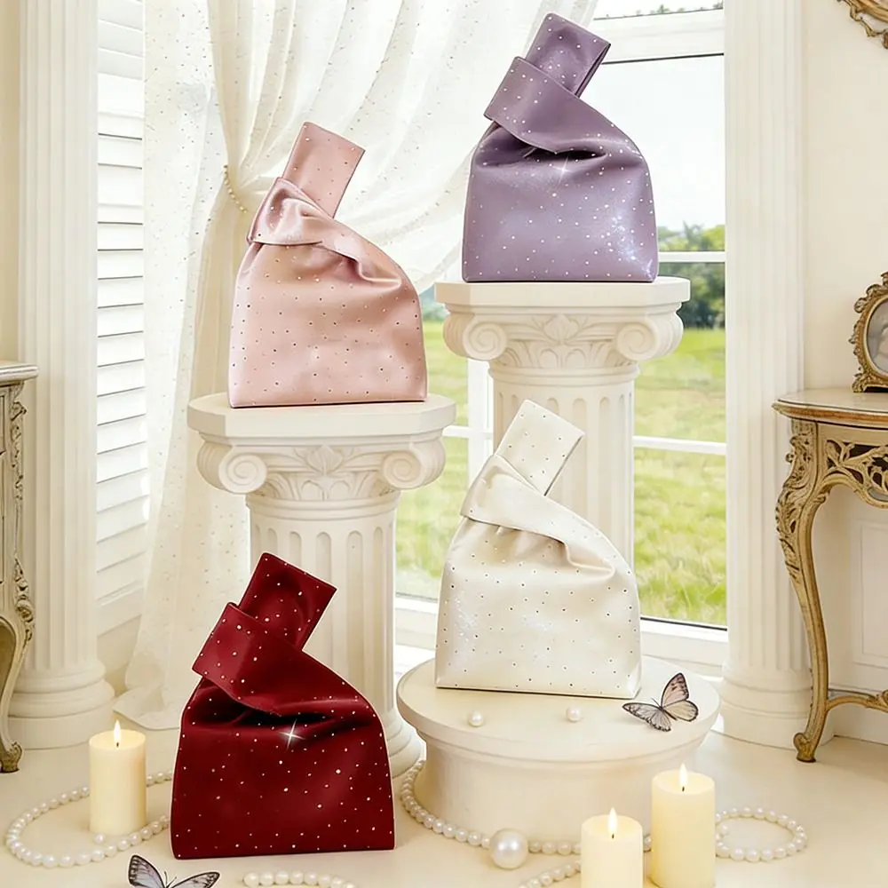 

Crystal satin Wrist Bags Handheld Elegant Small Bucket Bags shining Washable Gift Jewelry Bags For Girl Lady Women Female