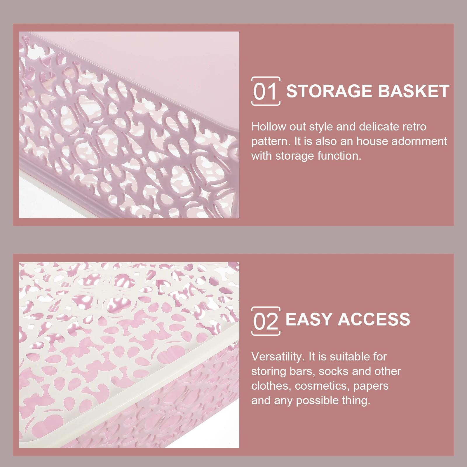 

Stackable Plastic Storage Box Hollow Out Retro Pattern Pp Basket Handles Multifunctional Container For Clothes
