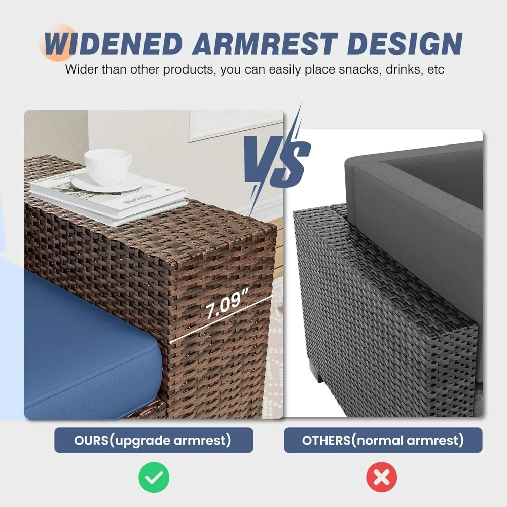 Sofá modular externo com mesa de lareira, conjunto de móveis de pátio com apoio de braço de 8 polegadas com capa à prova d'água