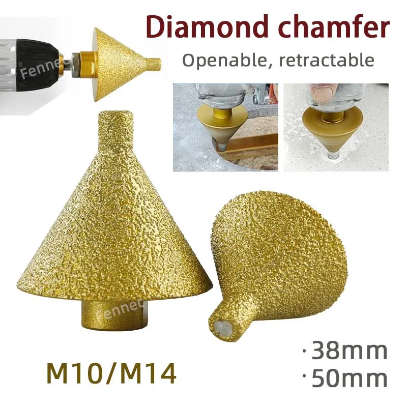 

M10 M14 Алмазное сверло с фаской, шлифовальный инструмент для снятия фаски с увеличенными отверстиями, 38/50 мм для гранитной мраморной плитки, резки камня, резки