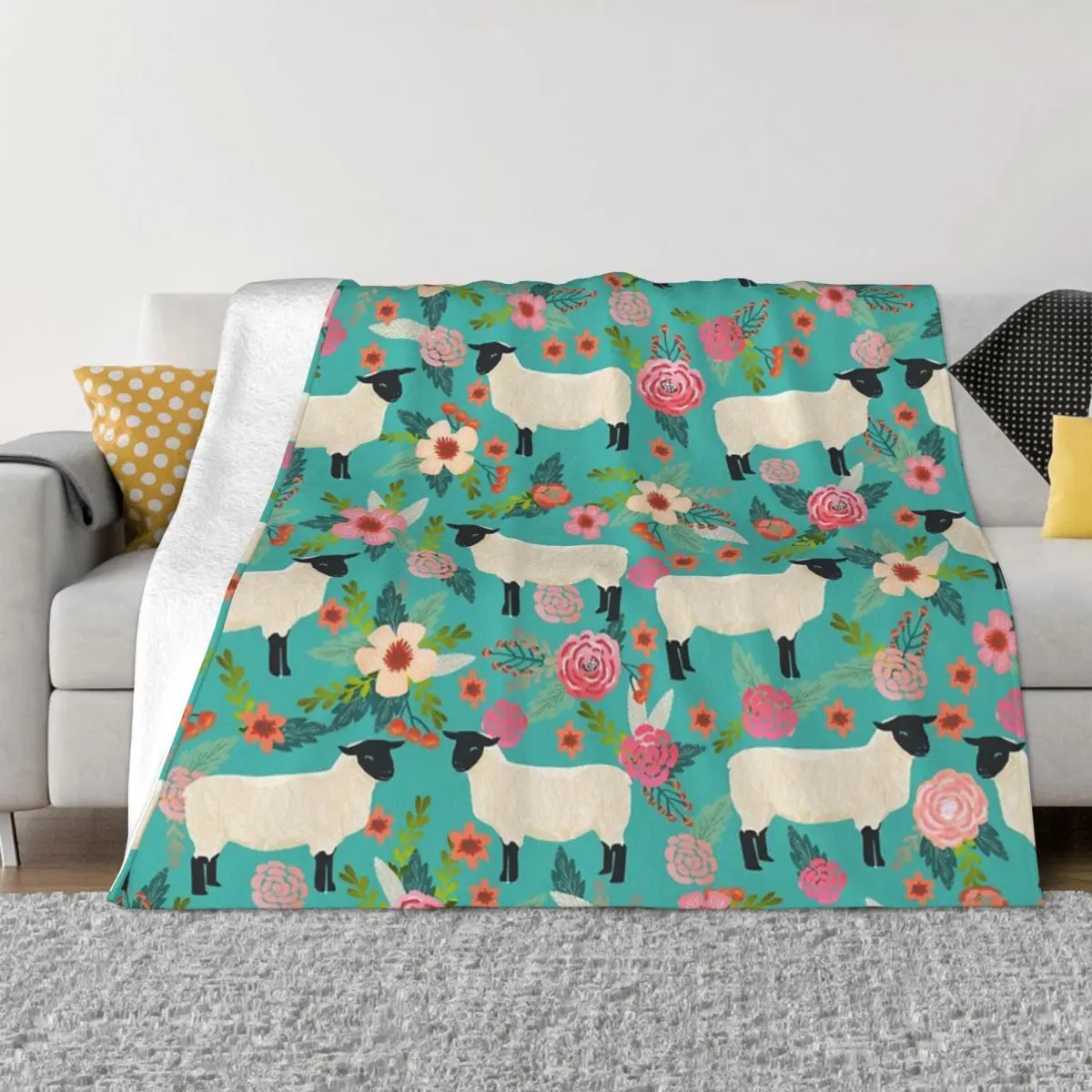 Sheep Farm Sanctuary Florals Pattern Cute Quilt Blankets Quilt For Bed Blankets And Blankets Throw Blanket