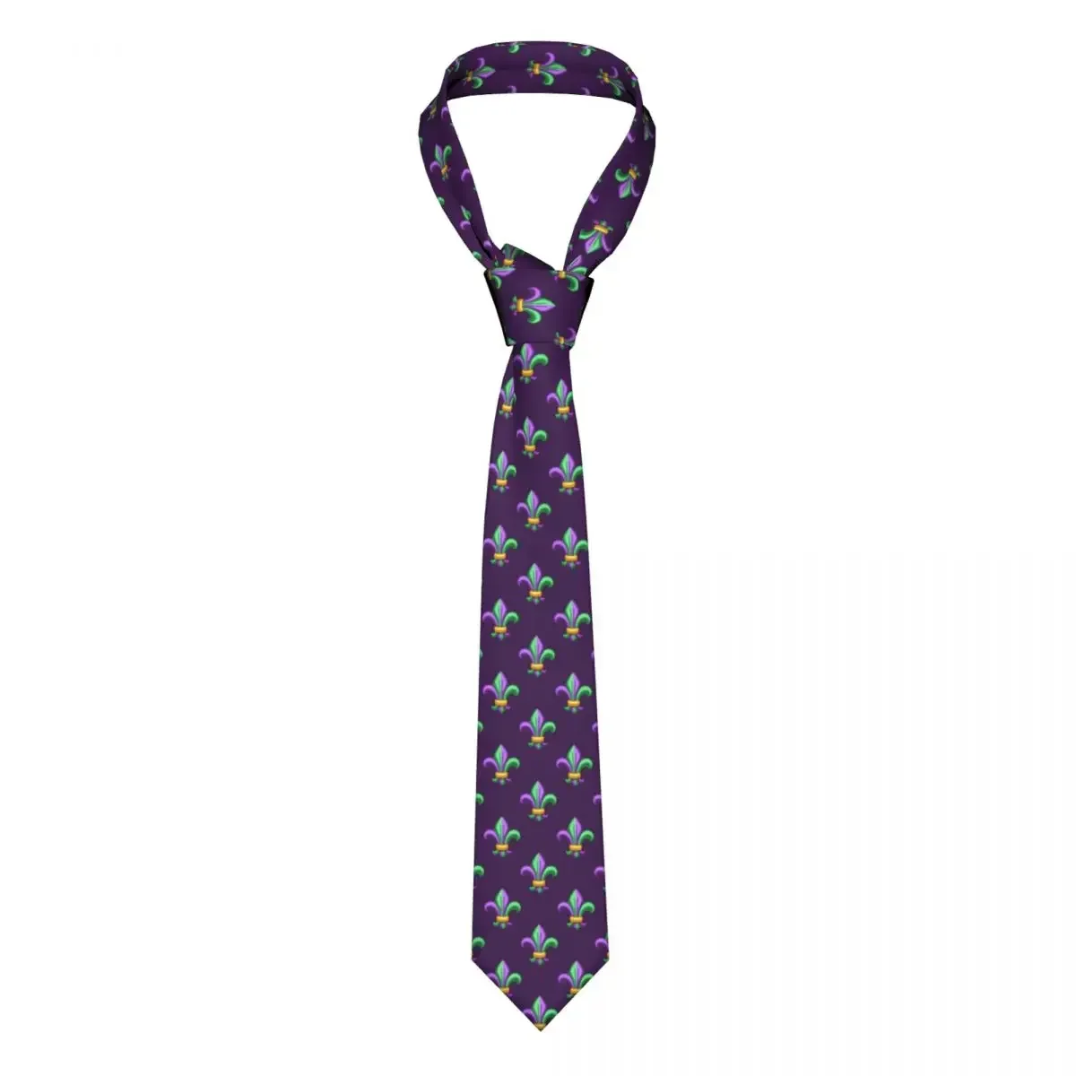 Mens Tie Slim Skinny Fleur De Lis In Mardi Gras Colors Necktie Fashion Free Style Tie for Party Wedding