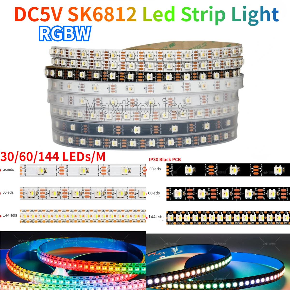 

4 IN 1 SK6812 RGBW Led Strip Light DC5V Similar WS2812B 30/60/144 LEDs/M IP30 65 67 Individual Addressable RGBWW Led Lights